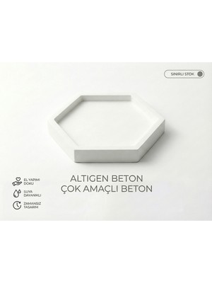 Esepix Dekoratif Ham Beton Altıgen Tepsi  Takı, Mum ve Sunum Standı  Verniksiz Doğal Beyaz