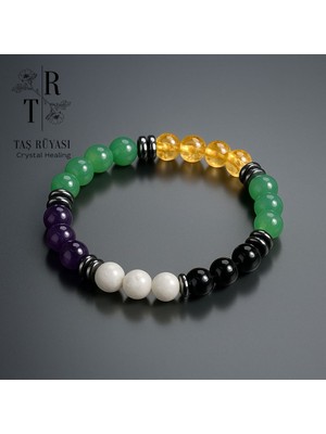 Taş Rüyası Ay Taşı Ametist Siyah Turmalin Aventurin Sitrin Bileklik Enerji Bilekliği