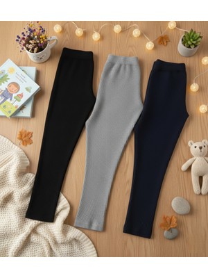 İnebolu Kids Kız Çocuk Likralı Fitilli Raporlu Kumaş Şardonlu Tayt 3'lü Takım
