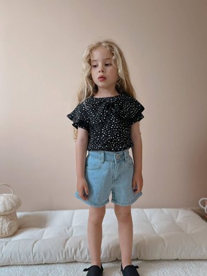 Jolly Kids Kız Çocuk Siyah Leopar Desenli Kot Şortlu Takım