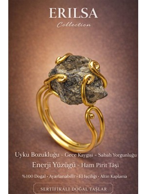 Erilsa Sertifikalı Uyku Bozukluğu Gece Kaygısı Sabah Yorgunluk Enerji Yüzüğü – Ham Pirit Taşı – Ayarlamalı