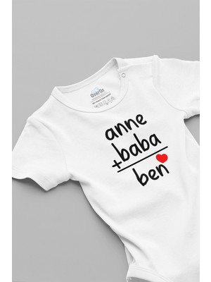 Overoz Anne Baba Ben Baskılı Beyaz Bebek Body Zıbın 5000