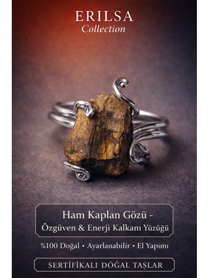 Erilsa Sertifikalı Özgüven Enerji Kalkanı Yüzüğü – Ham Kaplan Gözü Taşı – Ayarlanabilir