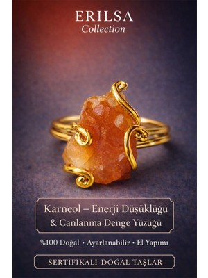 Erilsa Sertifikalı Enerji Düşüklüğü Canlanma Motivasyon Denge Yüzüğü – Ham Karneol Taşı – Ayarlamalı