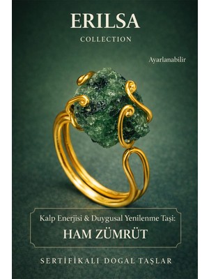 Erilsa Sertifikalı Kalp Enerjisi Duygusal Yenilenme Enerji Yüzüğü – Ham Zümrüt  Taşı – Ayarlamalı
