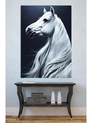 Mgi Design Zarif Beyaz At Portresi Kanvas Tablo Duvar Dekoru Asalet Hayvan Figürü Uzun Yele