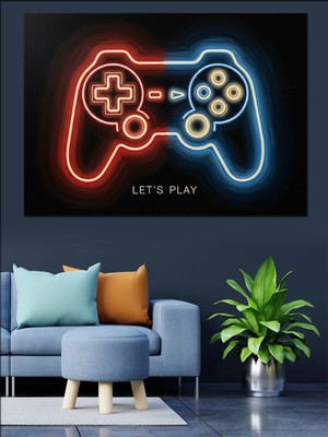 Mgi Design Neon Oyun Konsolu Kumandası Dekoratif Kanvas - Mdf Ahşap Tablo