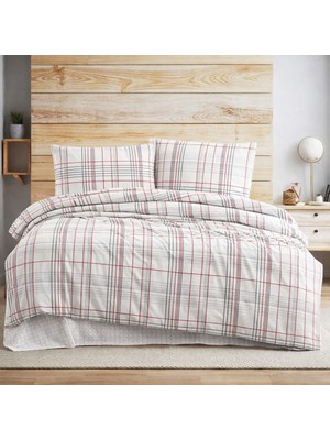 Meine Home Çift Kişilik Gri Kırmızı Çizgili Nevresim Takımı