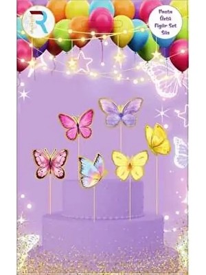 Kelebek Temalı Pasta Üstü Figür Set 6'lı