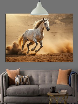 Mgi Design Çölde Koşan Beyaz At Dekoratif Kanvas - Mdf Ahşap Tablo