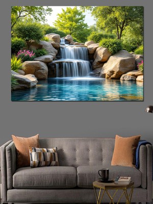Mgi Design Doğal Taşlı Şelale Manzarası Dekoratif Kanvas - Mdf Ahşap Tablo