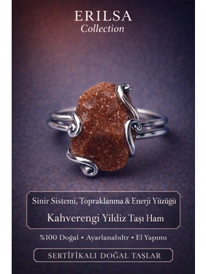 Erilsa Sertifikalı Sinir Sistemi Topraklanma Enerji Denge Yüzüğü – Ham Kahverengi Yıldız Taşı – Ayarlamalı
