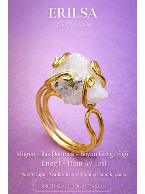 Erilsa Sertifikalı Migren Baş Dönmesi Boyun Gerginliği Enerji Yüzüğü – Ham Ay Taşı – Ayarlanabilir Rokoko
