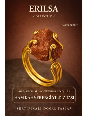 Erilsa Sertifikalı Sinir Sistemi Topraklanma Enerji Yüzüğü – Ham Kahverengi Yıldız Taşı – Ayarlamalı
