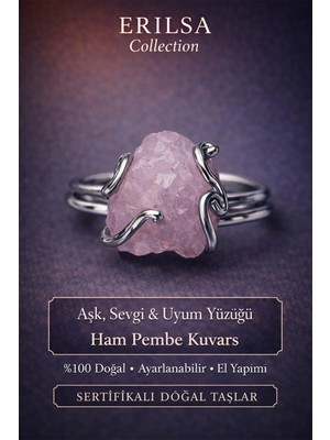 Erilsa Sertifikalı Aşk Sevgi Uyum Enerji Yüzüğü – Ham Pembe Kuvars – Ayarlamalı