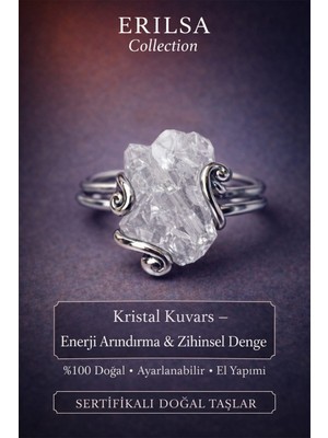 Erilsa Sertifikalı Enerji Arındırma ve Zihinsel Denge Yüzüğü – Ham Kristal Kuvars Taşı – Ayarlanabilir