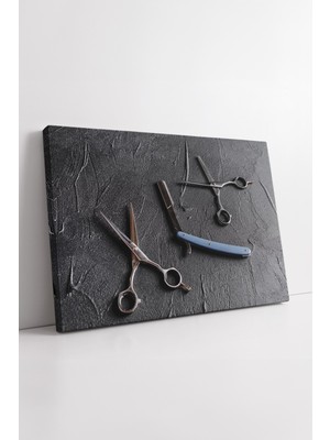 Mgi Design Berber Makası ve Ustura Seti Minimal Barber Aksesuarları Modern Erkek Bakım Dekor Kanvas Tablo