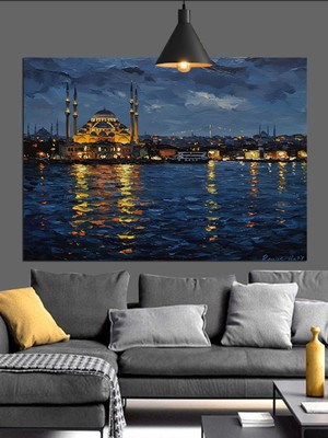 Mgi Design Boğaz Manzaralı Gece Istanbul Dekoratif Kanvas - Mdf Ahşap Tablo