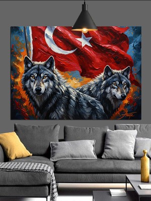 Mgi Design Türk Bayrağı Kurt Bozkurt Dekoratif Kanvas - Mdf Ahşap Tablo