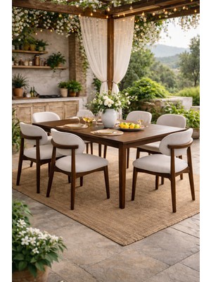 Lif Mobilya 6 Kişilik Polo Sandalye Yemek Takımı Mdf Masa Koyu Ceviz Renk