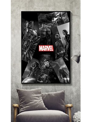 Mgi Design Marvel Temalı Siyah Ahşap Hd Dijital Baskı Dikey Kanvas Tablo Genç Odası Hobi Odası Dekor