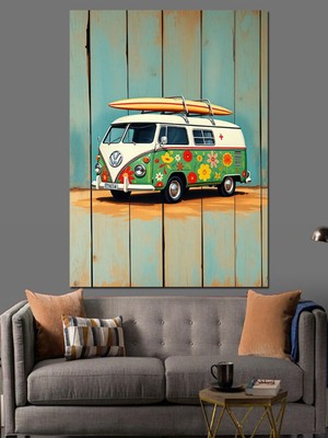 Mgi Design Retro Çiçekli Karavan Dekoratif Kanvas - Mdf Ahşap Tablo