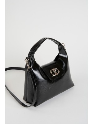 Vivaq Kadın Siyah Suni Deri Çevirme Kilit Kapama El Kol ve Omuz Çantası