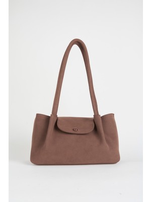 Vivaq Kadın Saray Acı Kahve 3 Bölmeli Astarlı Çıt Çıt Kapama Süet El Kol ve Omuz Çantası