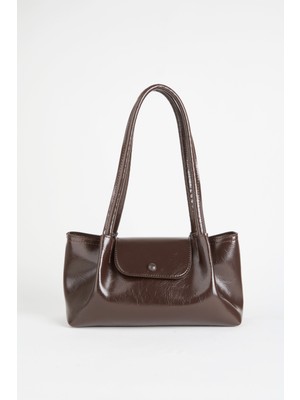 Vivaq Kadın Acı Kahve Suni Deri Çıt Çıt Kapama 3 Bölmeli El Kol ve Omuz Çantası Şık Görünüm