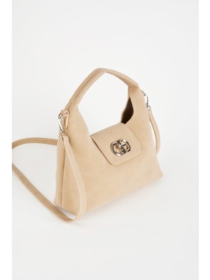 Vivaq Kadın Vizon Süet Çevirme Kilit Kapama El Kol ve Omuz Çantası