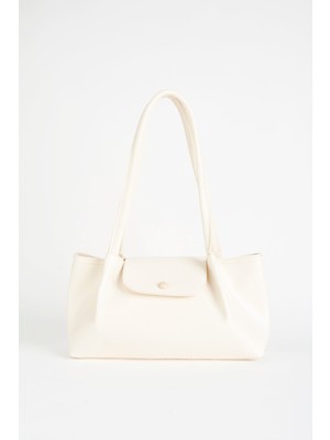 Vivaq Kadın Saray Krem 3 Bölmeli Astarlı Çıt Çıt Kapama Suni Deri El Kol ve Omuz Çantası