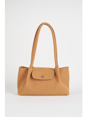 Vivaq Kadın Saray Camel 3 Bölmeli Astarlı Çıt Çıt Kapama Süet El Kol ve Omuz Çantası