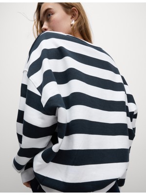 Marks & Spencer Saf Pamuklu Çizgili Sweatshirt