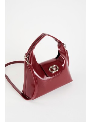 Vivaq Kadın Bordo Suni Deri Çevirme Kilit Kapama El Kol ve Omuz Çantası