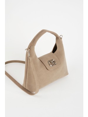 Vivaq Kadın Koyu Vizon Süet Çevirme Kilit Kapama El Kol ve Omuz Çantası