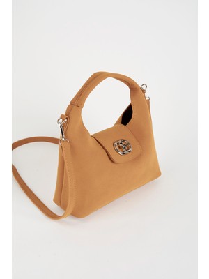 Vivaq Kadın Camel Süet Çevirme Kilit Kapama El Kol ve Omuz Çantası