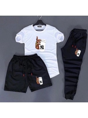 Adrift Punıx Yüzüklü Bardak Tutan El Baskılı Kısa Kollu Yazlık Erkek 3 Lü Eşofman Takımı PSTYZL10000