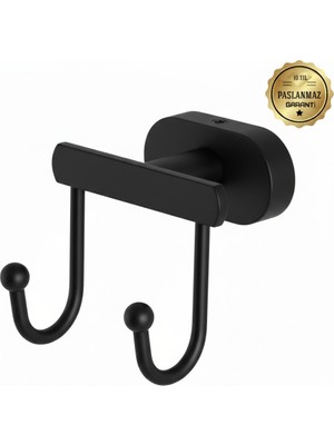 Premium Pirinç Doruk 2li Askılık,bornozluk Mat Siyah