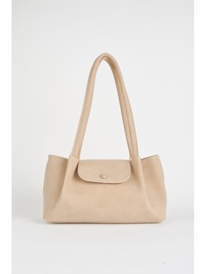 Vivaq Kadın Saray Vizon 3 Bölmeli Astarlı Çıt Çıt Kapama Süet El Kol ve Omuz Çantası