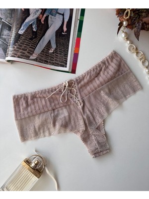 Intive Lingerie Serena Simli Arkası Bağlama Detaylı Dantelli Brazilian Tanga