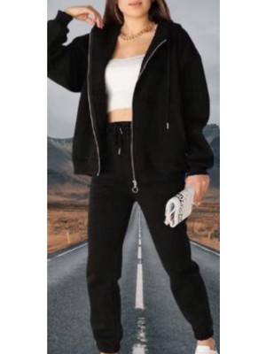 Trove Amor Woman Kapüşonlu Tam Fermuarlı 4 Iplik Çok Kalın Yeni Stil Oversize Kadın Kışlık Eşofman Takımı