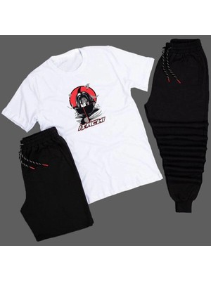 Adrift Anime Itachi Yazı Detaylı Baskılı Unisex Yazlık Şort - Normal Kalıp Tişört - Eşofman