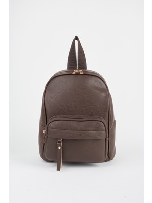 Vivaq Kadın Koala Acı Kahve 3 Gözlü Yumuşak Suni Deri Fermuar Kapama Seyahat & Günlük Sırt Çantası