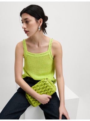 Marks & Spencer Sade Dokulu ve Taşlı Ince Geniş Yaka Triko