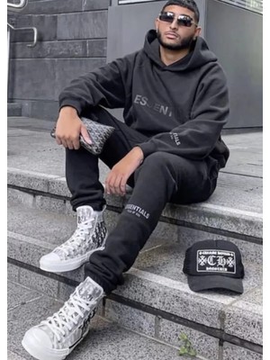 Trove Kapüşonlu Dijital Baskılı Tam Kışlık %100 Pamuk Oversize Erkek Eşofman Takımı