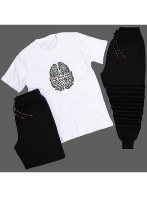 Adrift Free Your Mind Beyin Baskılı Unisex Yazlık Şort - Normal Kalıp Tişört - Eşofman Altı