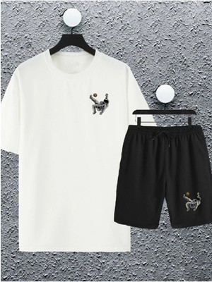 Adrift Macklin Unisex Kadın Erkek Astronot Futbolcu Baskılı Oversize Tshirt ve Şort Eşofman Takımı M