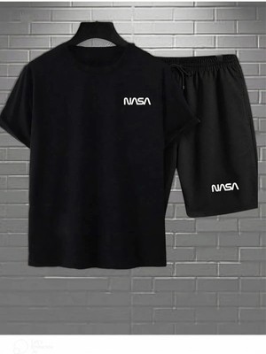 Adrift Foxskin Sportswear&company Siyah Unisex Alt Üst Nasa Baskılı Takım Şort Foxskin Nasatakımm