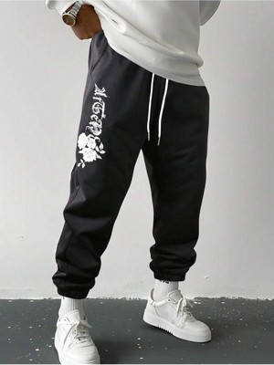 Adrift Floral & Letter Graphic Drawstring Waist Eşofman Altı