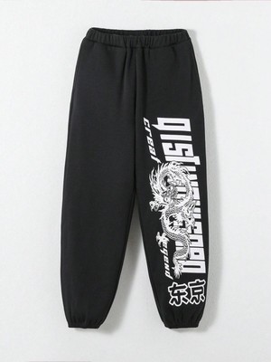 Adrift Chinese Dragon & Letter Graphic Eşofman Altı